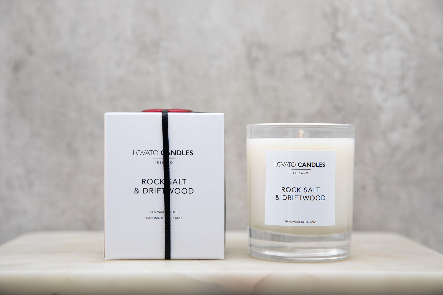 Clear Scented Candle with Luxury White Box - Rock Salt & Driftwood