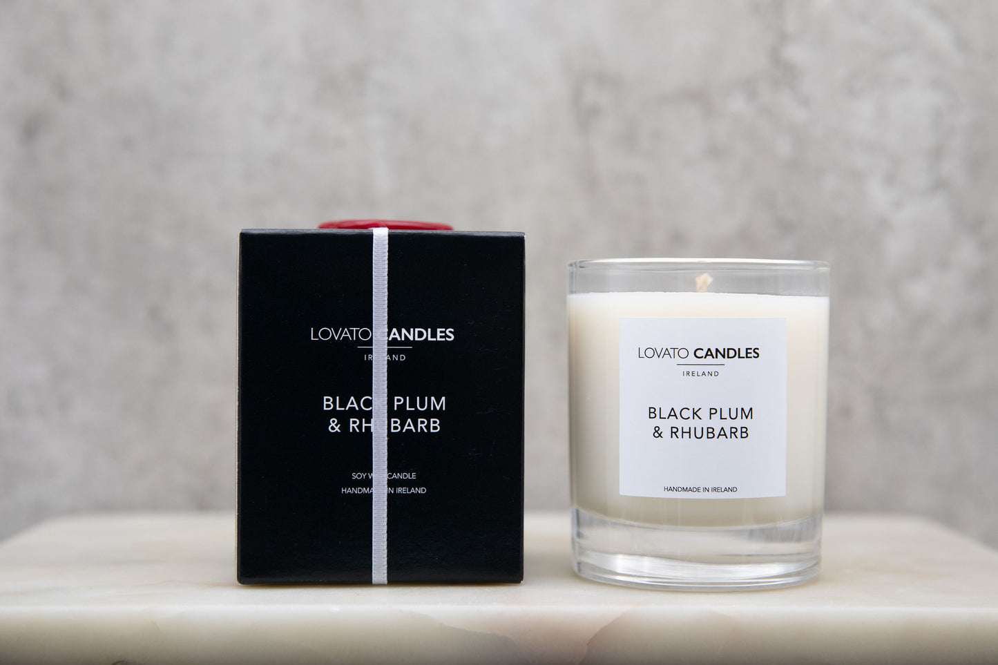 Clear Scented Candle with Luxury Black Box - Black Plum & Rhubarb