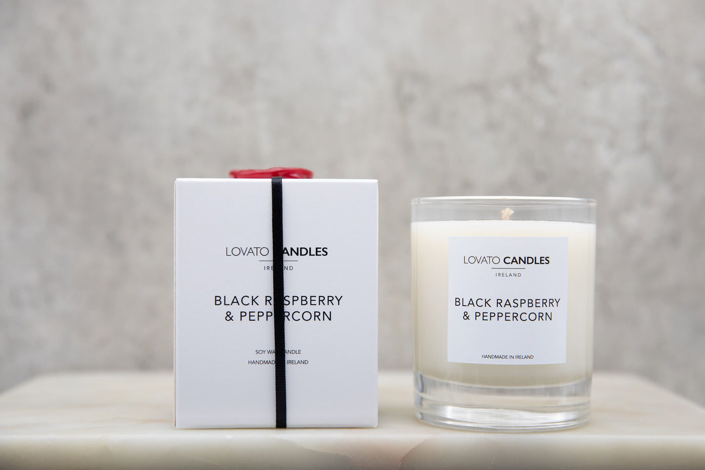 Clear Scented Candle with Luxury White Box - Black Raspberry & Peppercorn