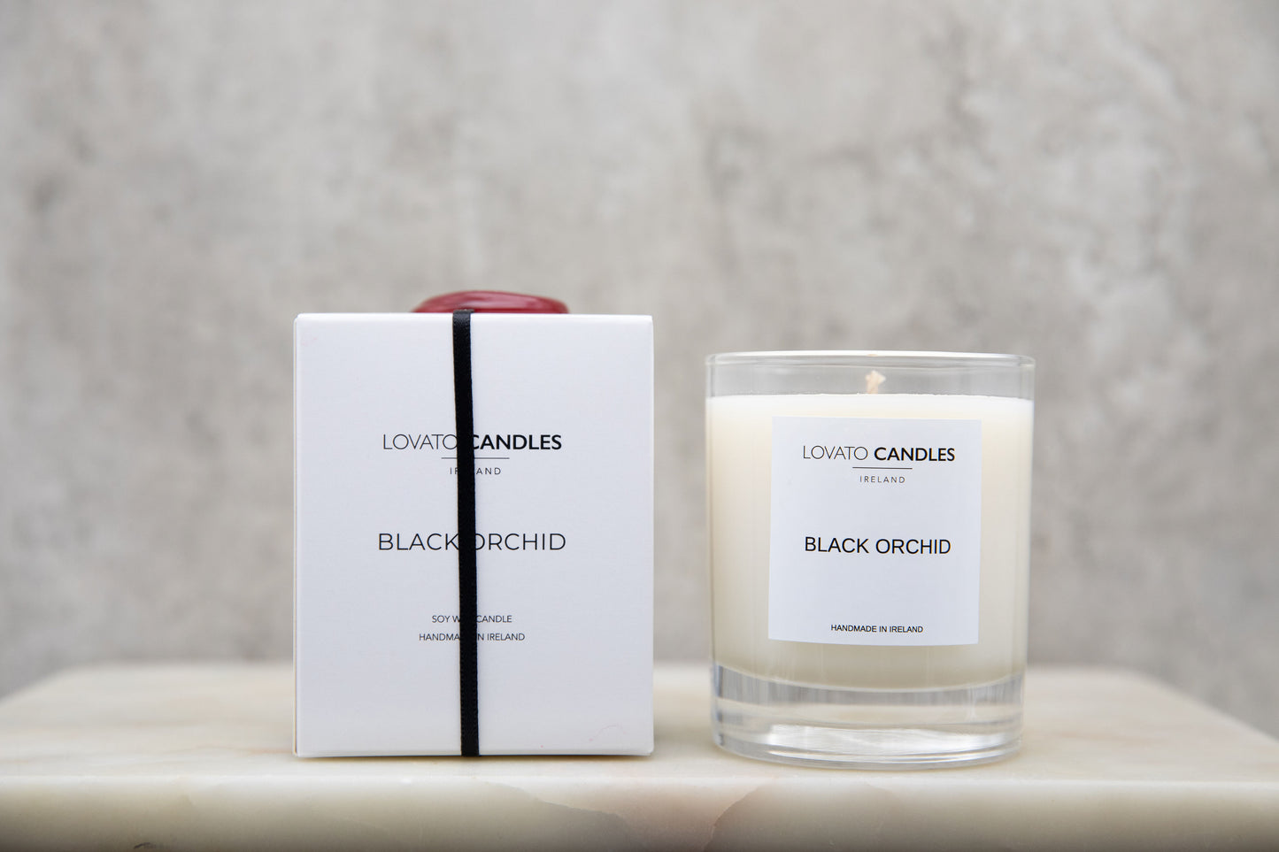 Clear Scented Candle with Luxury White Box - Black Orchid