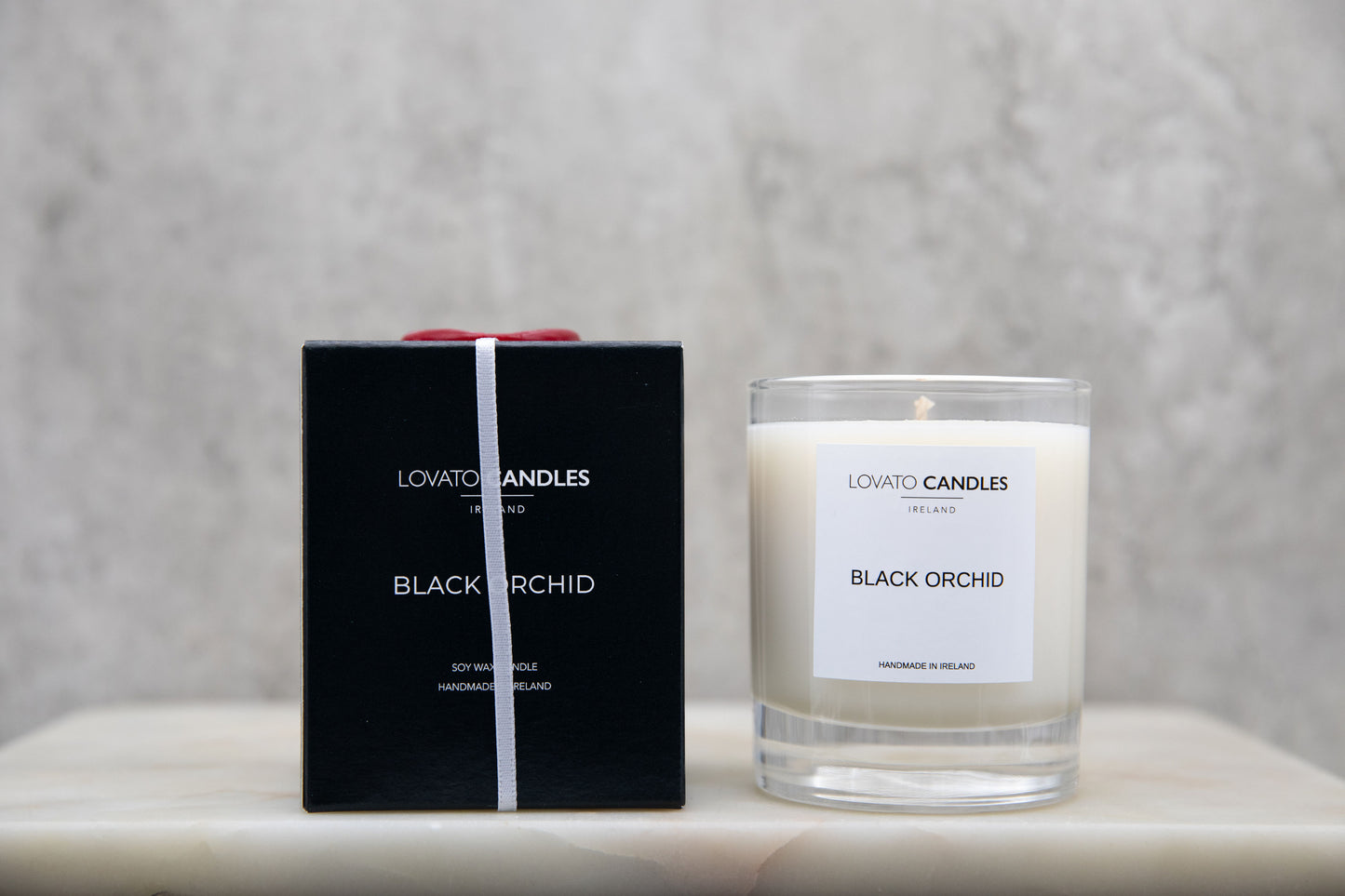 Clear Scented Candle with Luxury Black Box - Black Orchid