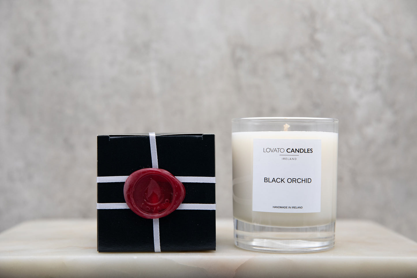 Clear Scented Candle with Luxury Black Box - Black Orchid