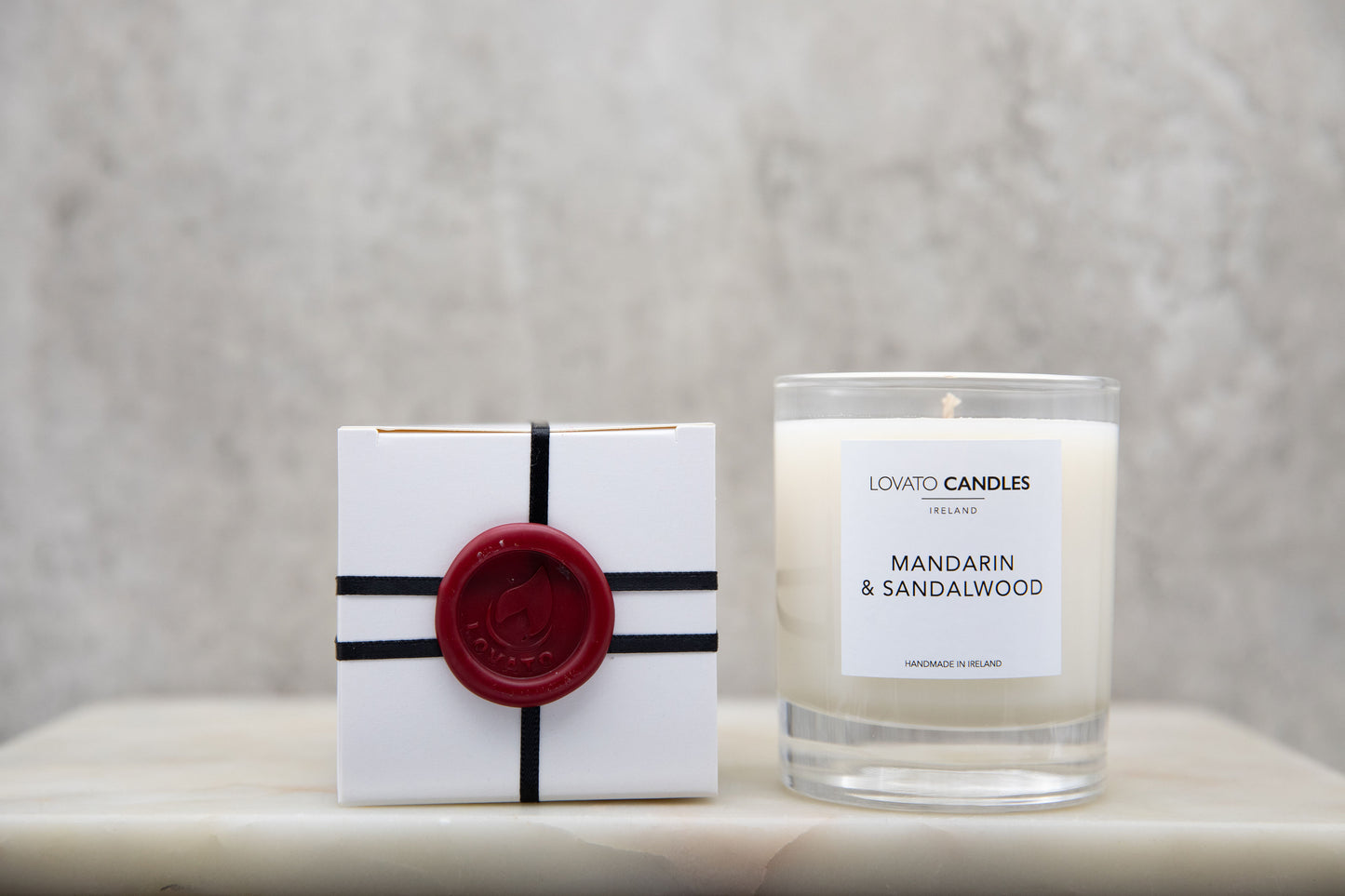 Clear Scented Candle with Luxury White Box - Mandarin & Sandalwood