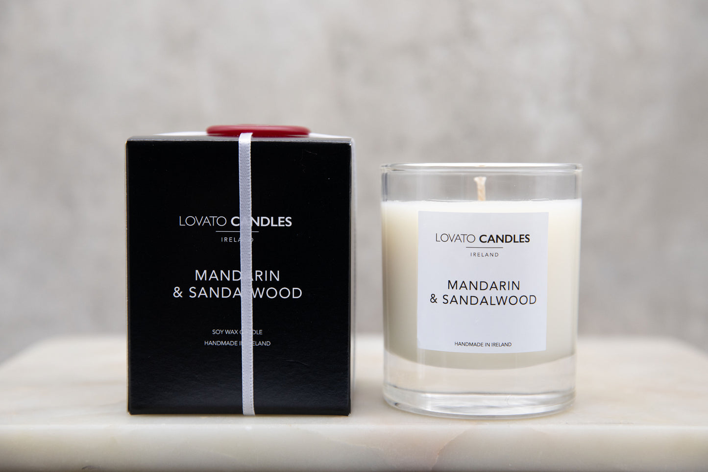 Clear Scented Candle with Luxury Black Box - Mandarin & Sandalwood
