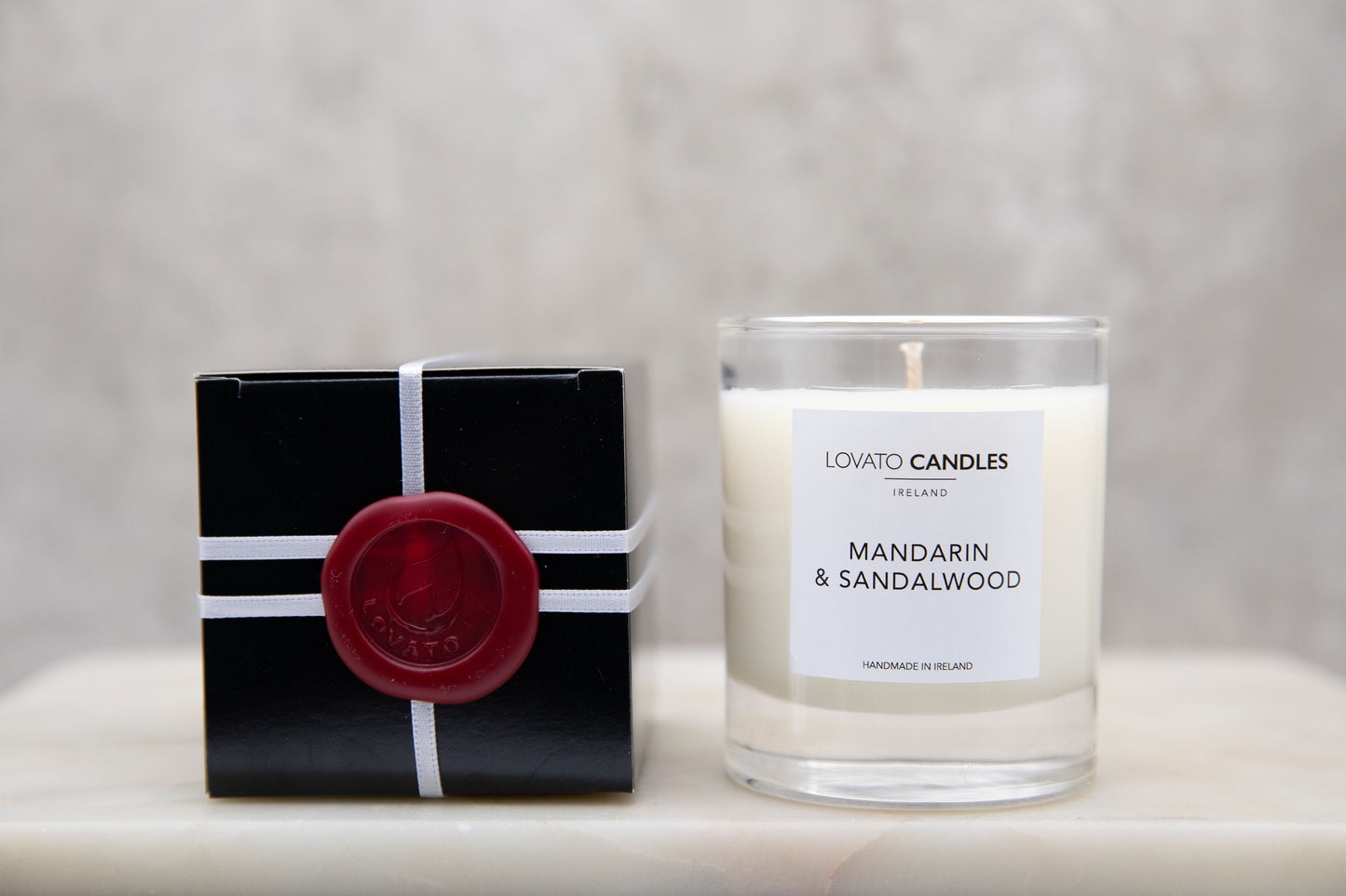 Clear Scented Candle with Luxury Black Box - Mandarin & Sandalwood