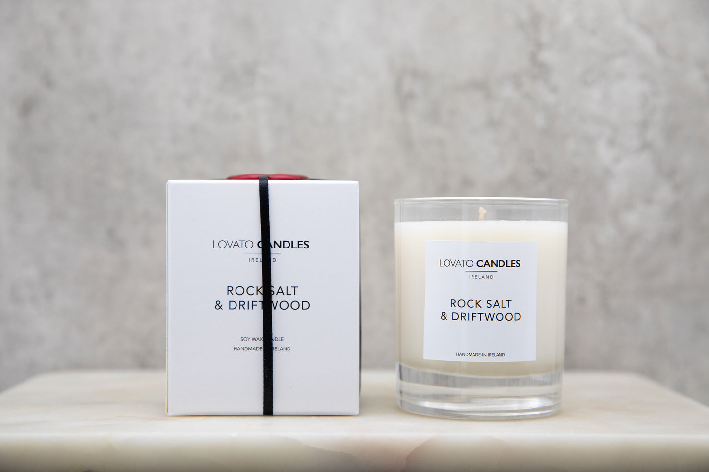 Clear Scented Candle with Luxury White Box - Rock Salt & Driftwood