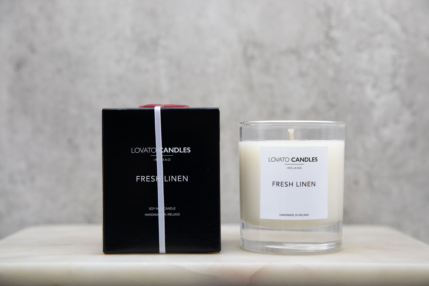 Clear Scented Candle with Luxury Black Box - Fresh Linen