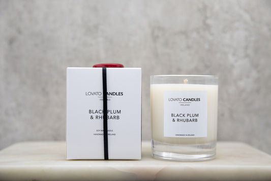 Clear Scented Candle with Luxury White Box - Black Plum & Rhubarb