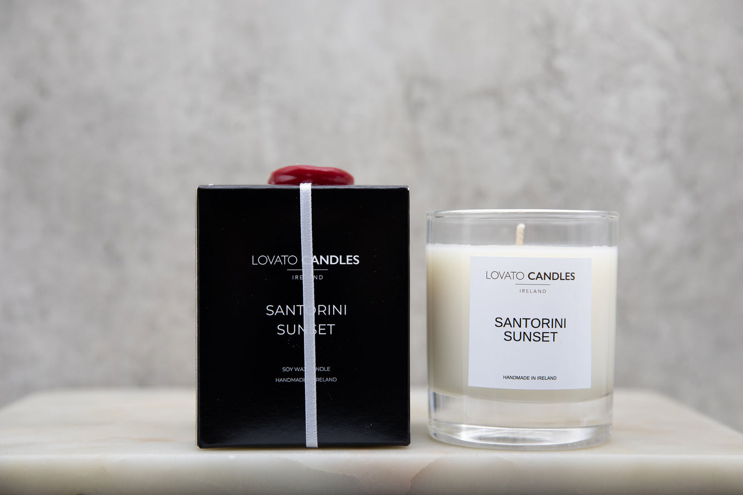 Clear Scented Candle with Luxury Black Box - Santorini Sunset