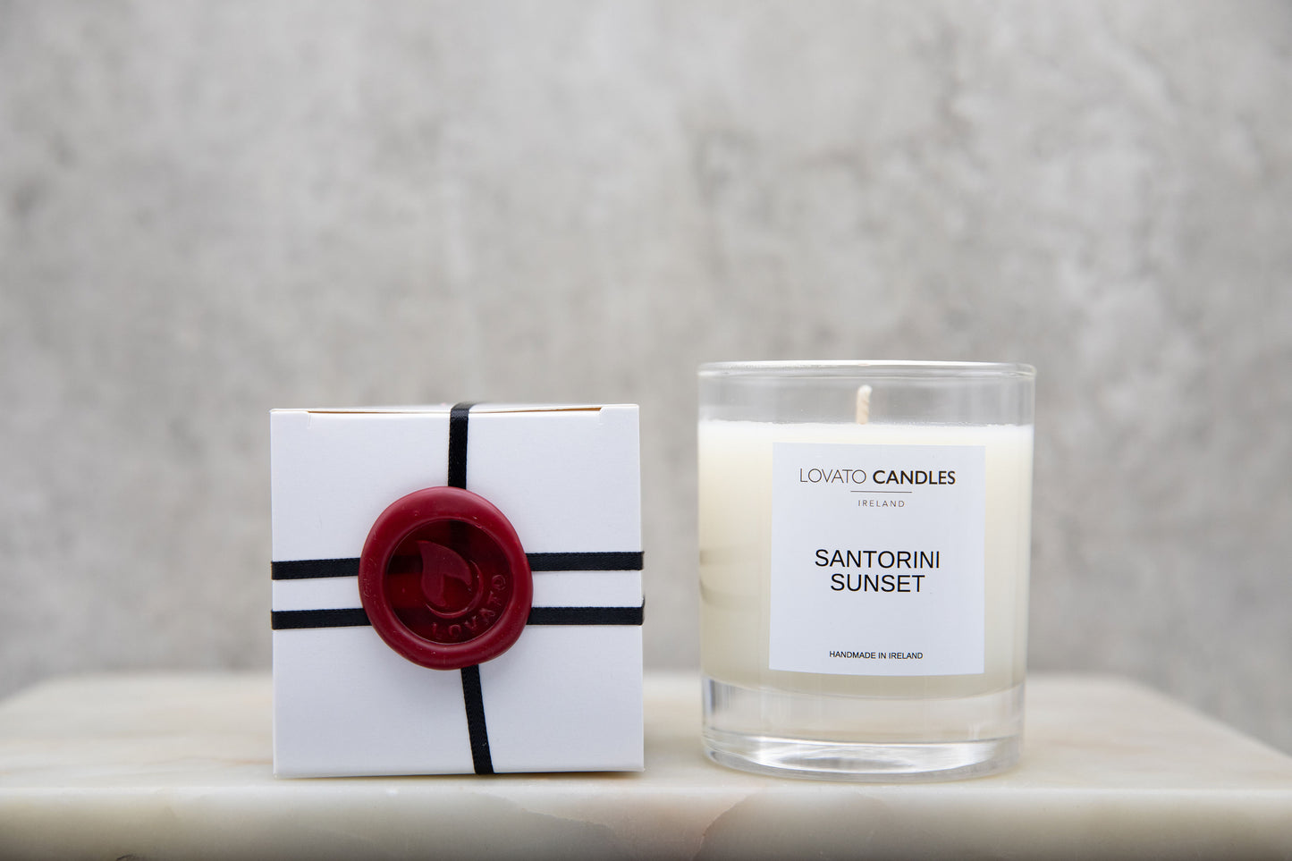 Clear Scented Candle with Luxury White Box - Santorini Sunset
