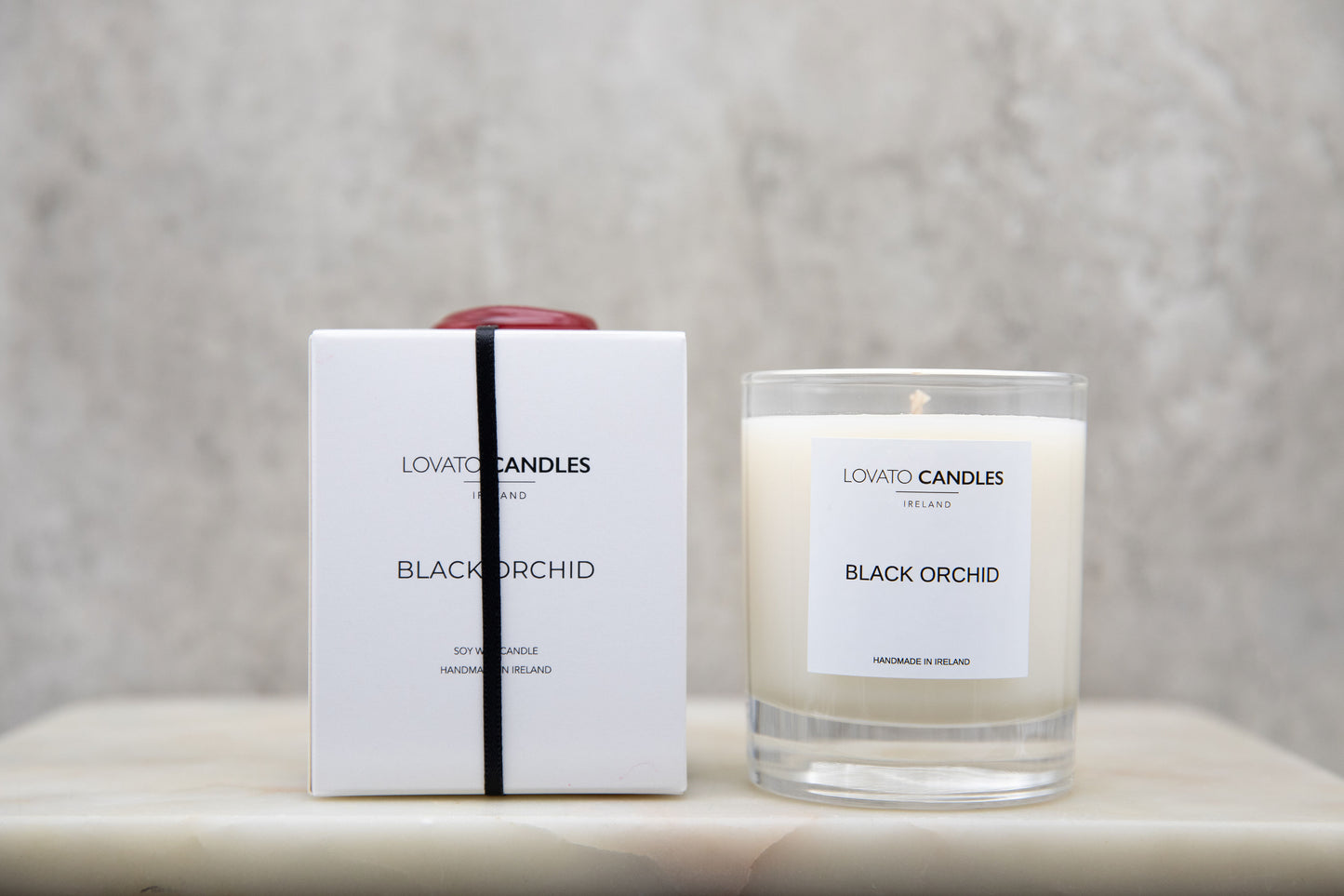 Clear Scented Candle with Luxury White Box - Black Orchid