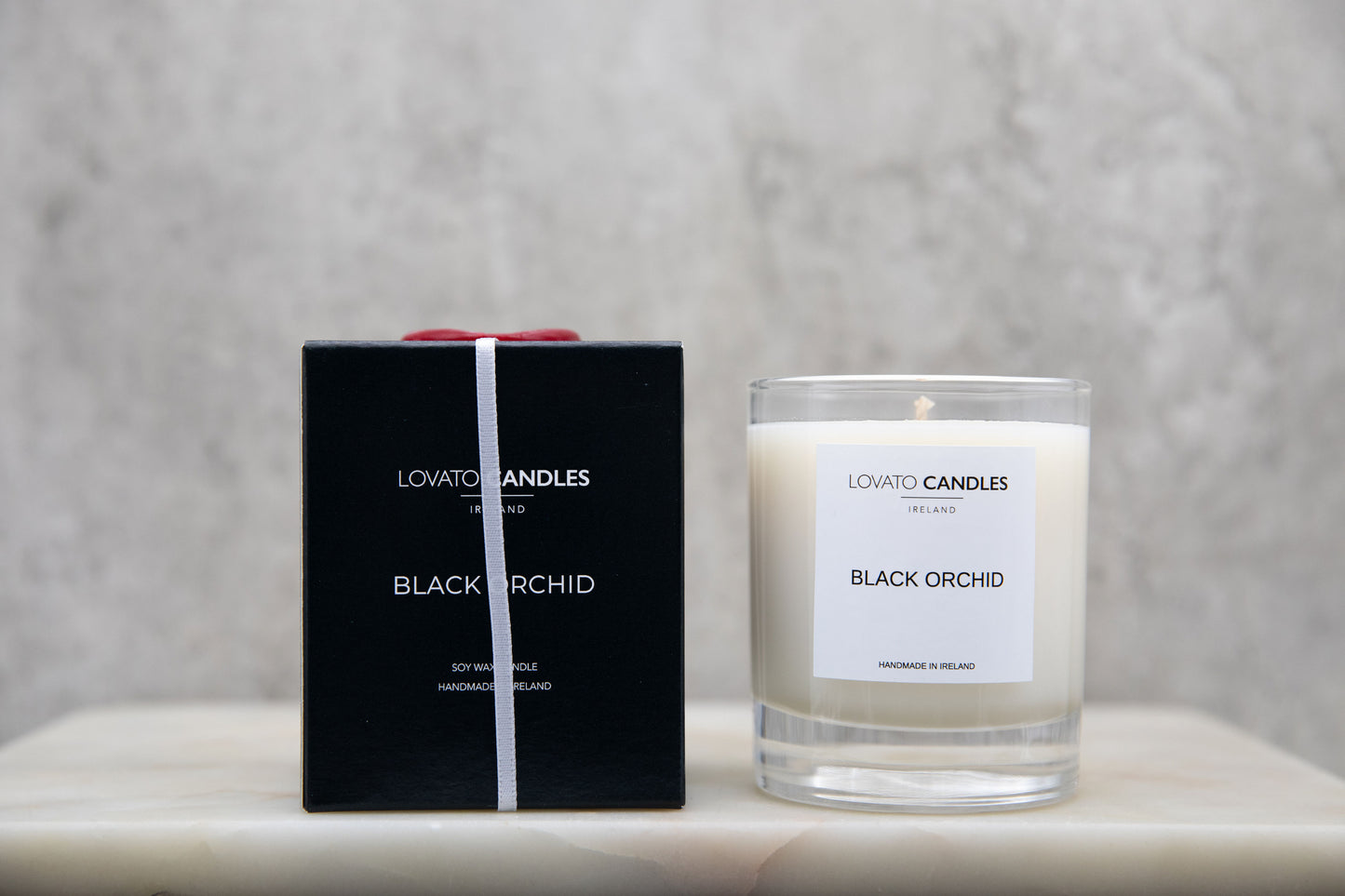 Clear Scented Candle with Luxury Black Box - Black Orchid