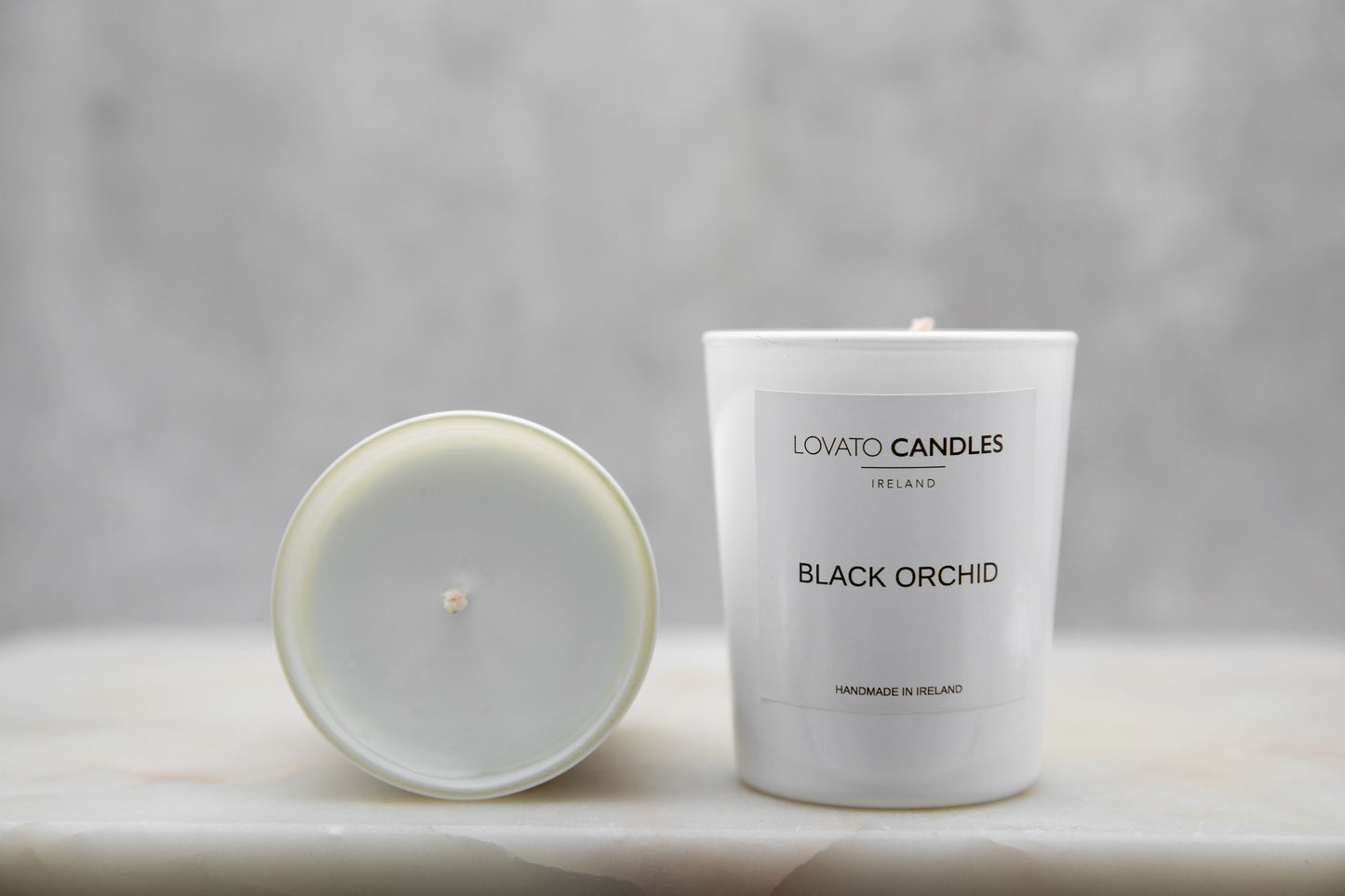 White Votive Candle - Black Orchid
