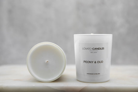 White Votive Candle - Peony & Oud
