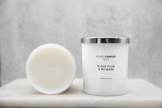 Luxury White Candle - Black Plum & Rhubarb