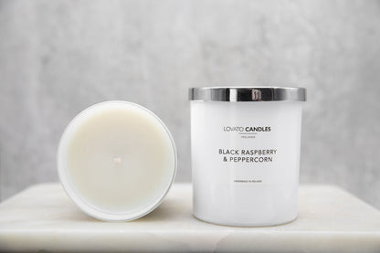 Luxury White Candle - Black Raspberry & Peppercorn